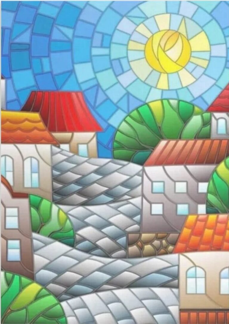 Diamond Painting Magische Stad voorbeeldafbeelding van het volledige ontwerp
