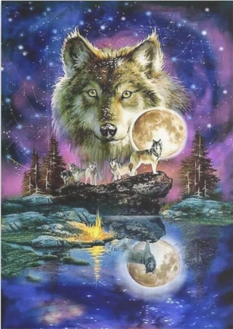 Diamond Painting Magische Wolven voorbeeldafbeelding van het volledige ontwerp