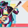 Diamond Painting Man speelt banjo voorbeeldafbeelding van het volledige ontwerp