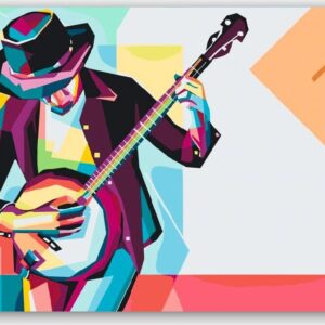 Diamond Painting Man speelt banjo voorbeeldafbeelding van het volledige ontwerp