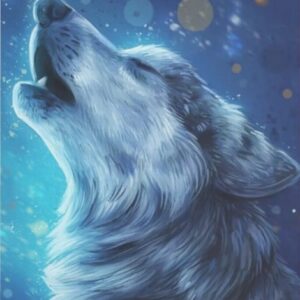 Diamond Painting Mooie Wolf Brullen voorbeeldafbeelding van het volledige ontwerp
