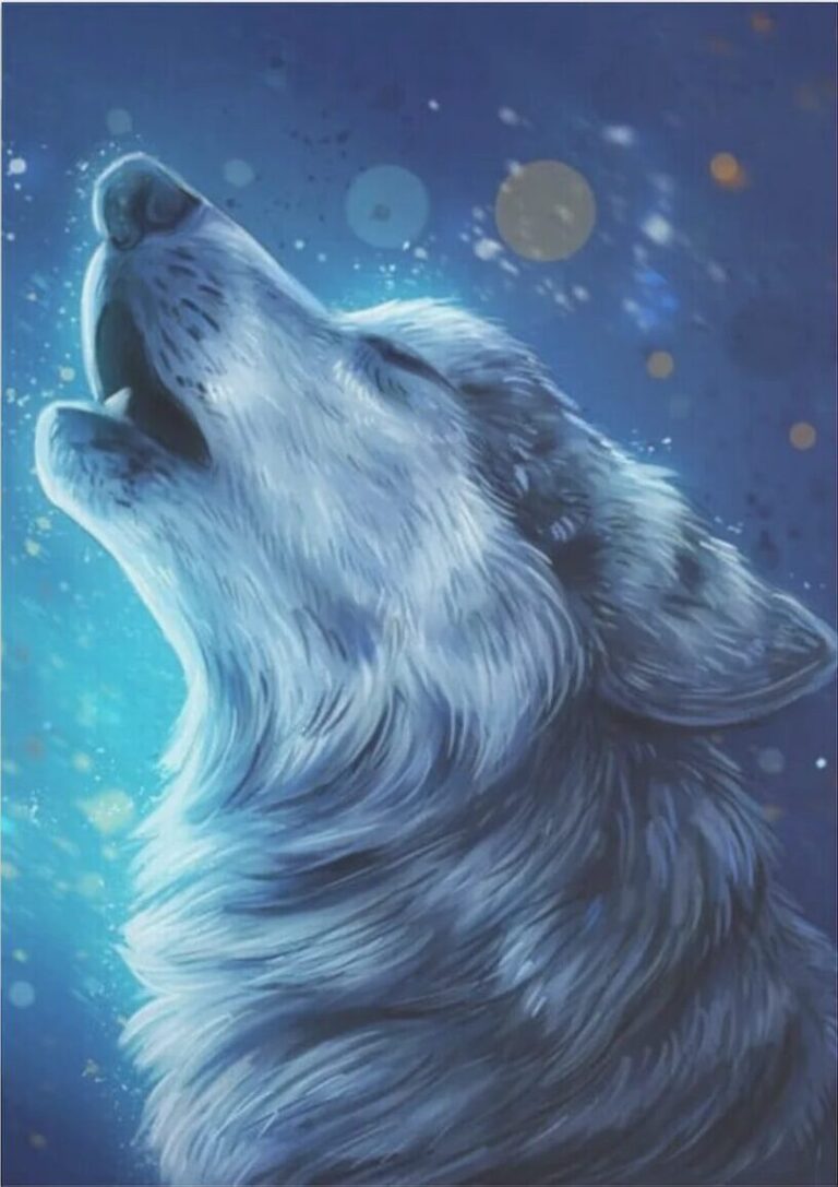Diamond Painting Mooie Wolf Brullen voorbeeldafbeelding van het volledige ontwerp
