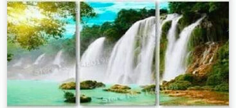 Diamond Painting Mooie waterval 3 luik voorbeeldafbeelding van het volledige ontwerp