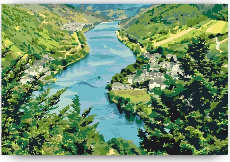 Diamond Painting Mosela rivier voorbeeldafbeelding van het volledige ontwerp