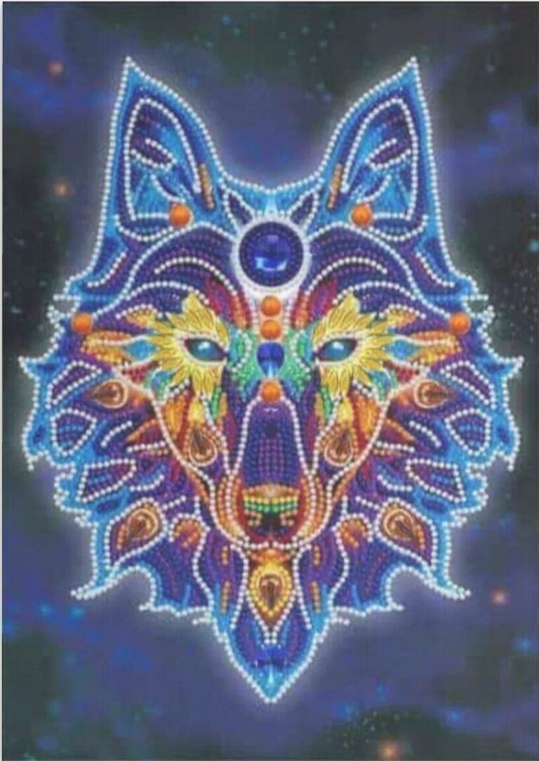 Diamond Painting Mystieke Wolf voorbeeldafbeelding van het volledige ontwerp
