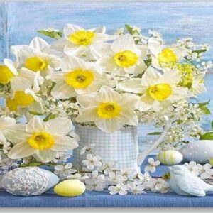 Diamond Painting Narcissen in een vaas voorbeeldafbeelding van het volledige ontwerp