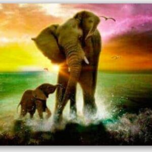 Diamond Painting Olifant Met Kalfje voorbeeldafbeelding van het volledige ontwerp