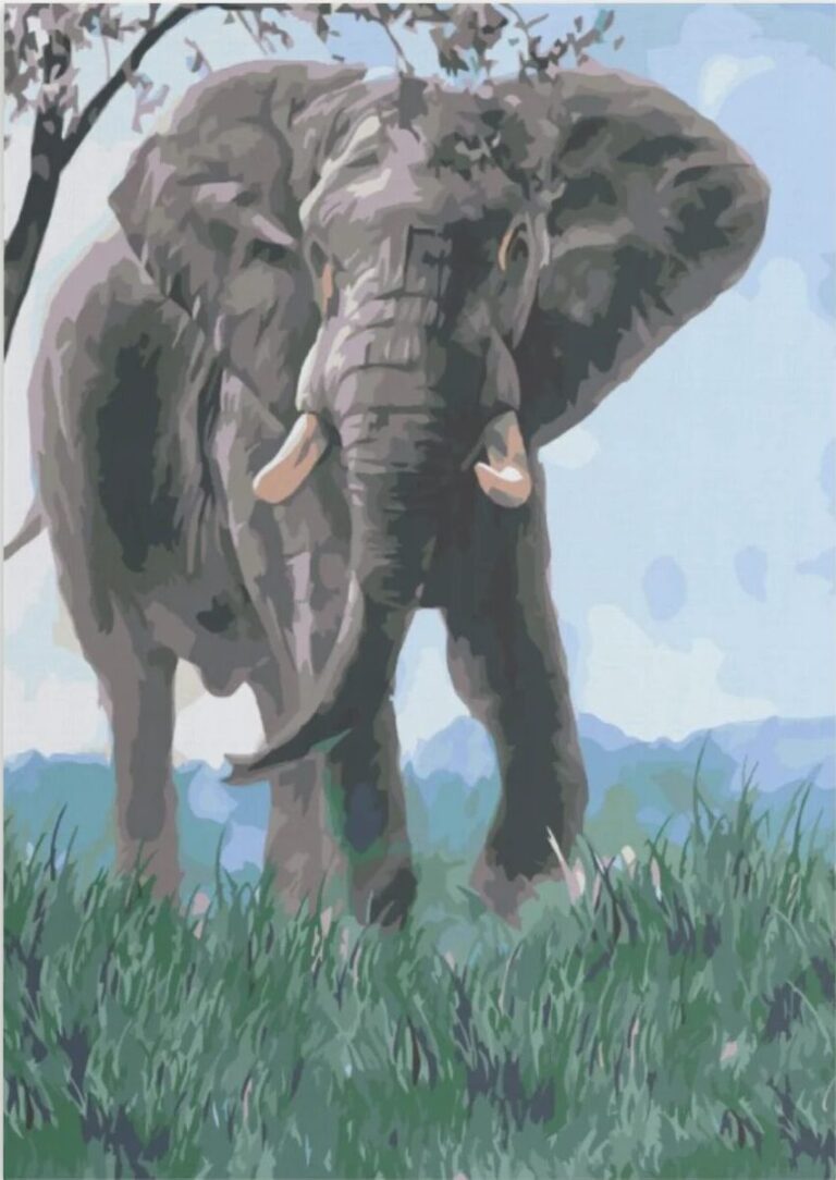 Diamond Painting Olifant in de natuur voorbeeldafbeelding van het volledige ontwerp
