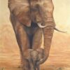 Diamond Painting Olifant met Kalfje op de Savanne voorbeeldafbeelding van het volledige ontwerp
