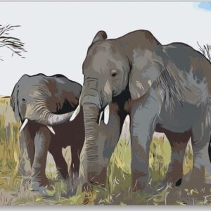 Diamond Painting Olifantenkalf met moeder voorbeeldafbeelding van het volledige ontwerp