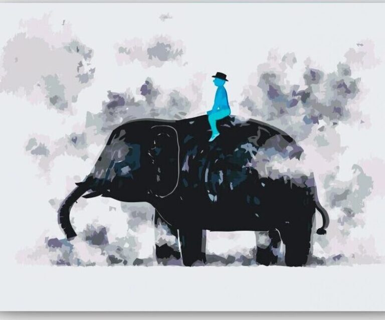 Diamond Painting Olifantenrit voorbeeldafbeelding van het volledige ontwerp