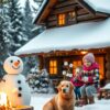 Diamond Painting Oren Warmen bij Winterse Vuren voorbeeldafbeelding van het volledige ontwerp
