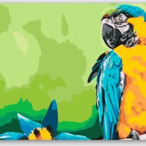 Diamond Painting Papegaai En Bloem voorbeeldafbeelding van het volledige ontwerp