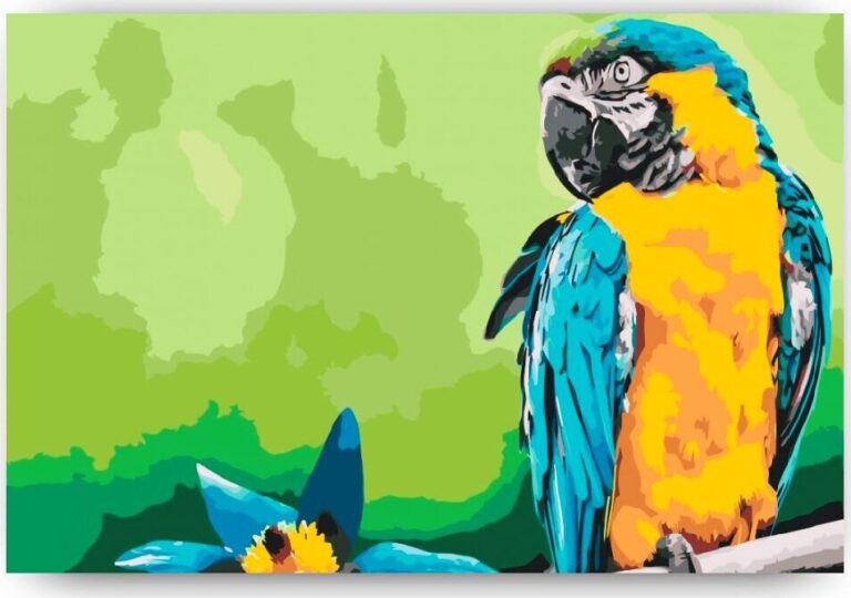 Diamond Painting Papegaai En Bloem voorbeeldafbeelding van het volledige ontwerp