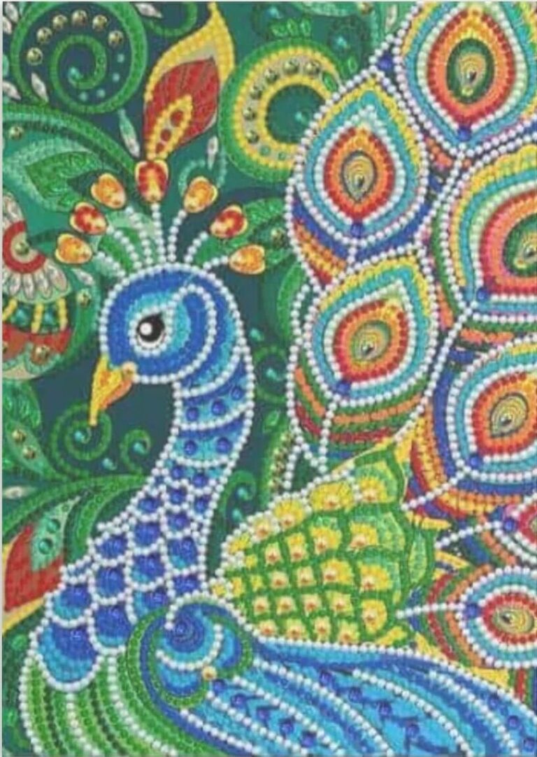 Diamond Painting Pauw Gekleurd voorbeeldafbeelding van het volledige ontwerp