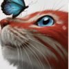 Diamond Painting Poes met Blauwe Vlinder voorbeeldafbeelding van het volledige ontwerp