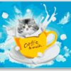 Diamond Painting Poesje in een beker melk voorbeeldafbeelding van het volledige ontwerp