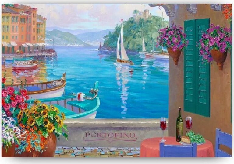 Diamond Painting Portofino-reflecties voorbeeldafbeelding van het volledige ontwerp