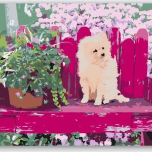 Diamond Painting Puppy op de bank voorbeeldafbeelding van het volledige ontwerp