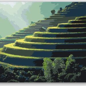 Diamond Painting Rijstvelden op Bali voorbeeldafbeelding van het volledige ontwerp