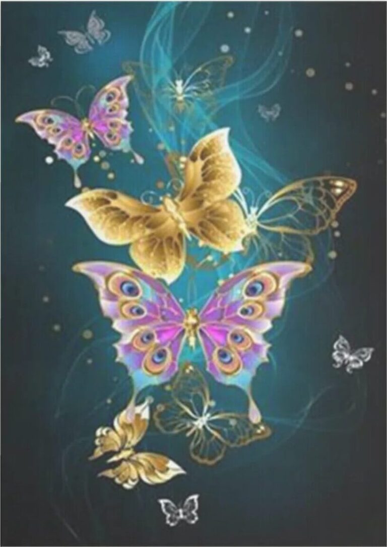 Diamond Painting Roze en gouden vlinders voorbeeldafbeelding van het volledige ontwerp