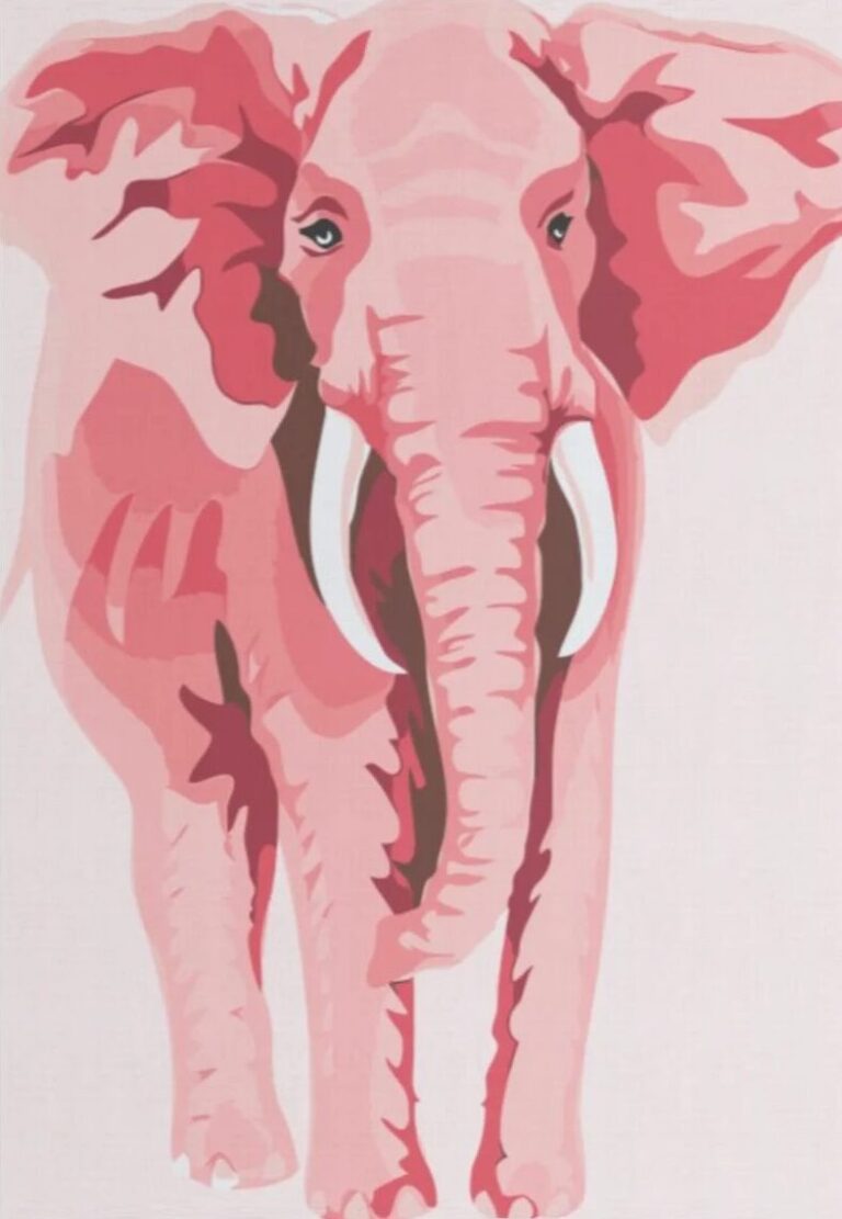 Diamond Painting Roze olifant voorbeeldafbeelding van het volledige ontwerp