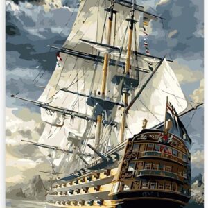 Diamond Painting Schip op Stormachtige Zee voorbeeldafbeelding van het volledige ontwerp