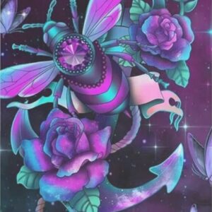 Diamond Painting Spin met bloem en vlinder voorbeeldafbeelding van het volledige ontwerp