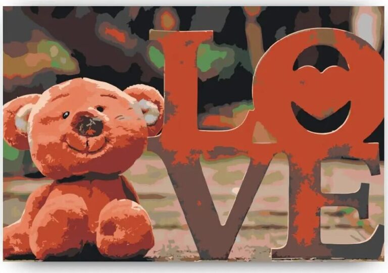 Diamond Painting Teddybeer voorbeeldafbeelding van het volledige ontwerp