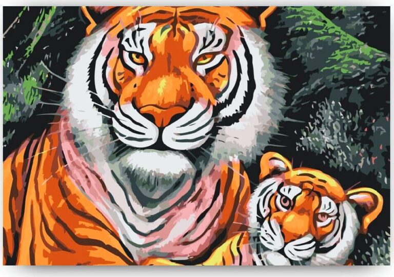 Diamond Painting Tijger familie voorbeeldafbeelding van het volledige ontwerp