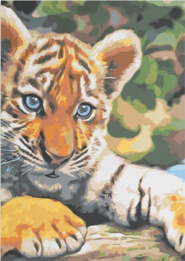 Diamond Painting Tijgerwelp voorbeeldafbeelding van het volledige ontwerp