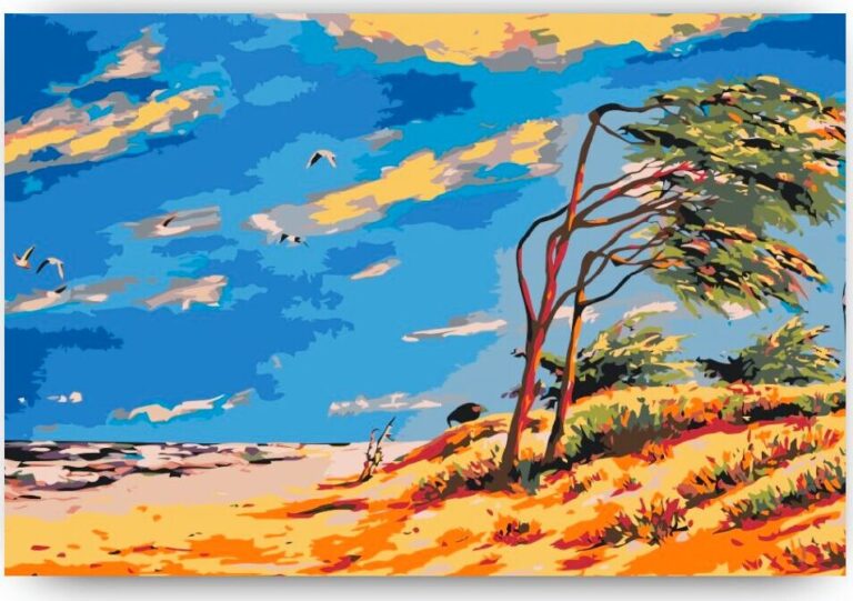 Diamond Painting Verlaten strand voorbeeldafbeelding van het volledige ontwerp