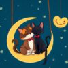 Diamond Painting Verliefde katten onder sterrenhemel voorbeeldafbeelding van het volledige ontwerp