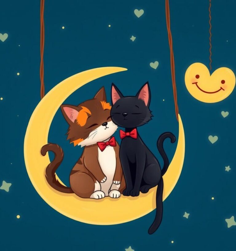 Diamond Painting Verliefde katten onder sterrenhemel voorbeeldafbeelding van het volledige ontwerp