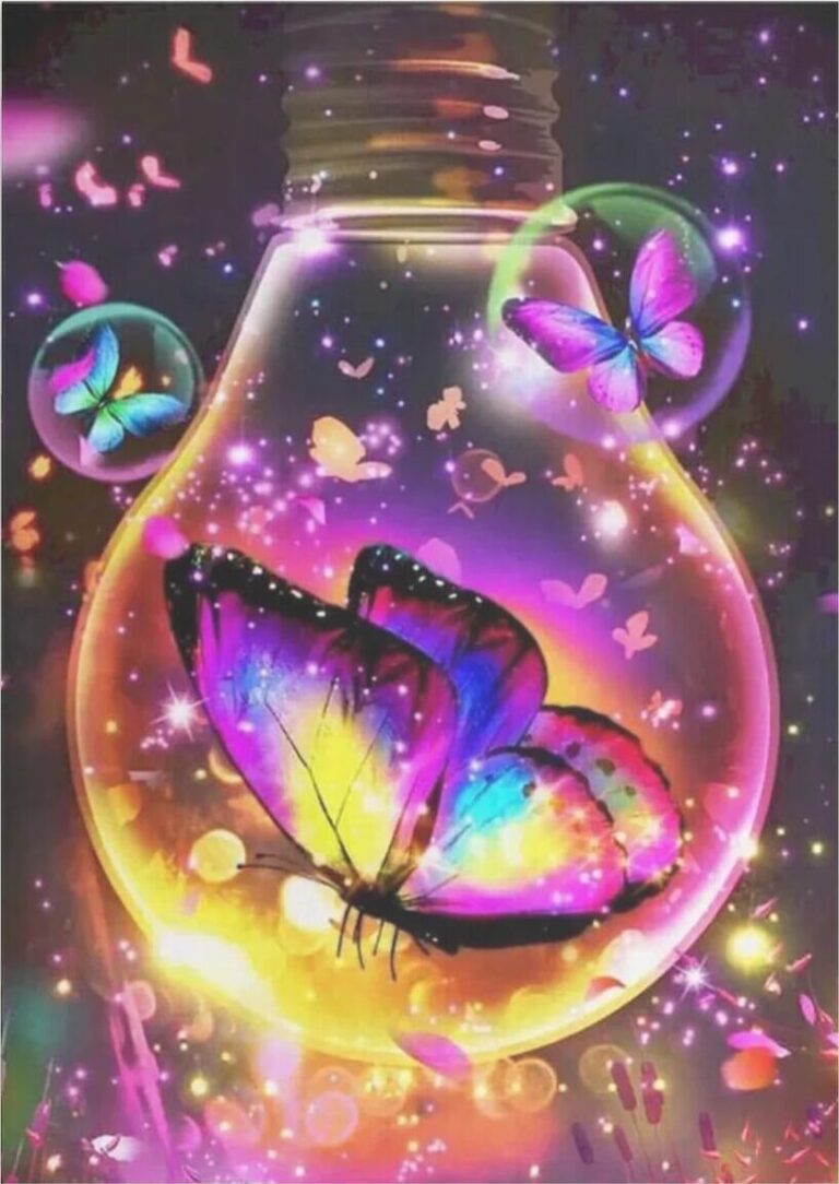 Diamond Painting Vlinder in het licht voorbeeldafbeelding van het volledige ontwerp