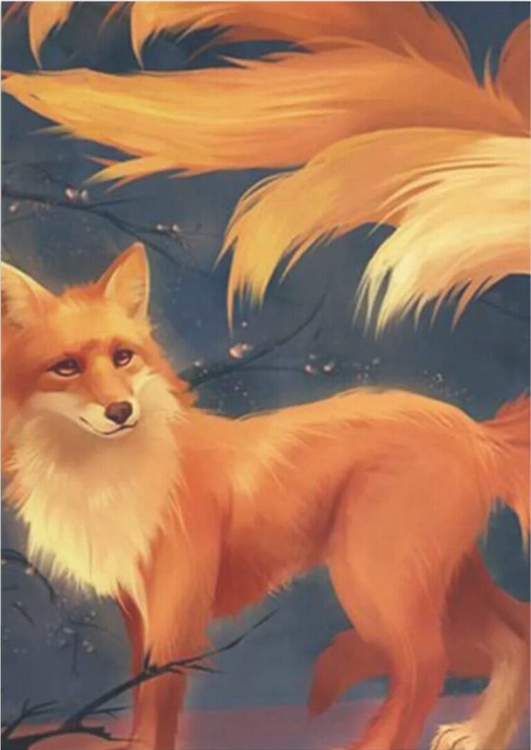 Diamond Painting Vossen met lange staart voorbeeldafbeelding van het volledige ontwerp