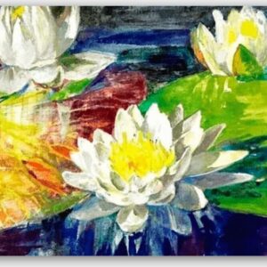 Diamond Painting Waterlelies rood en groen voorbeeldafbeelding van het volledige ontwerp