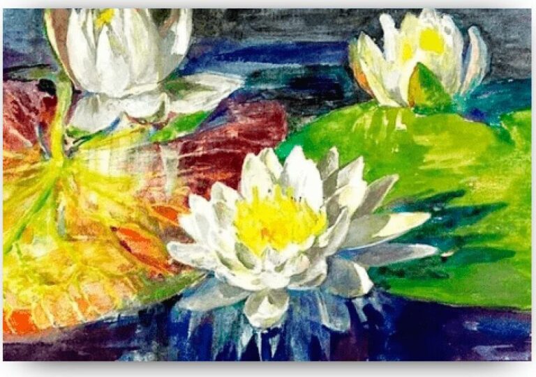 Diamond Painting Waterlelies rood en groen voorbeeldafbeelding van het volledige ontwerp