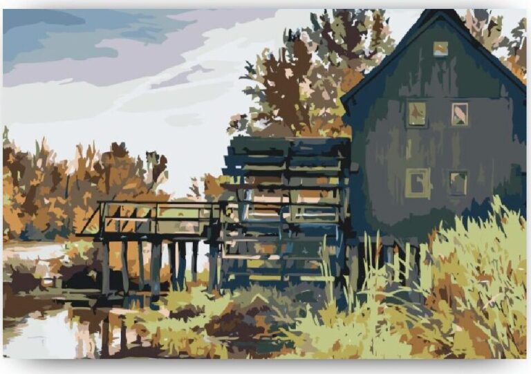 Diamond Painting Watermolen voorbeeldafbeelding van het volledige ontwerp