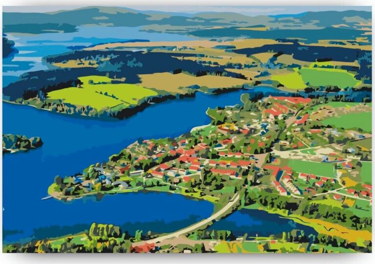 Diamond Painting Waterreservoir Lipno voorbeeldafbeelding van het volledige ontwerp