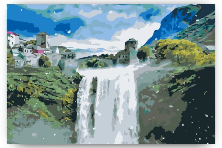 Diamond Painting Waterval voorbeeldafbeelding van het volledige ontwerp
