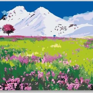 Diamond Painting Weide midden in de bergen voorbeeldafbeelding van het volledige ontwerp
