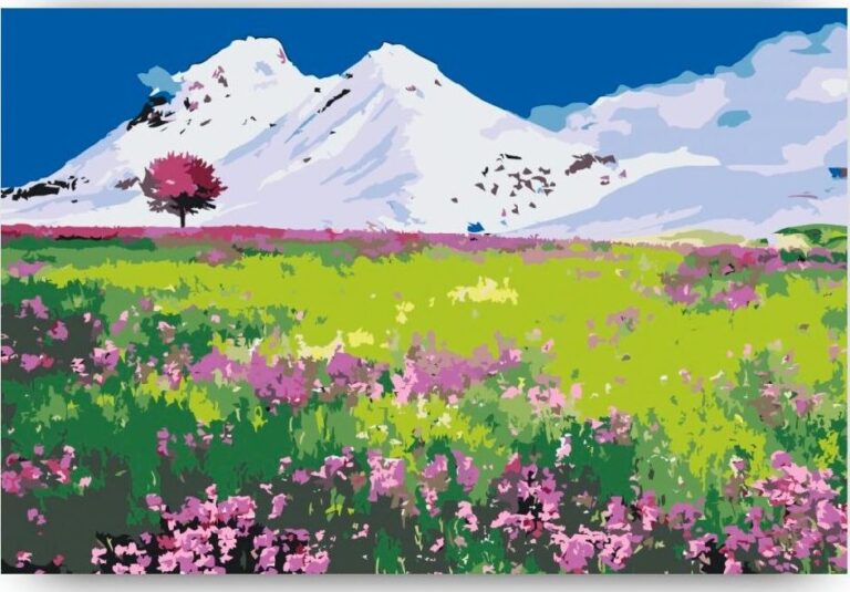 Diamond Painting Weide midden in de bergen voorbeeldafbeelding van het volledige ontwerp