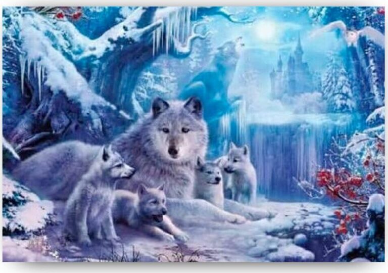 Diamond Painting Winter Wolf voorbeeldafbeelding van het volledige ontwerp