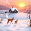 Diamond Painting Winterse Avond Gloed boven Besneeuwde Velden voorbeeldafbeelding van het volledige ontwerp