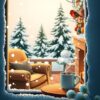 Diamond Painting Winterse sereniteit: warme gloed in huis voorbeeldafbeelding van het volledige ontwerp