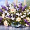 Diamond Painting Witte lila bloemen voorbeeldafbeelding van het volledige ontwerp