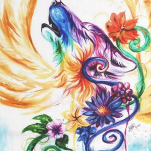Diamond Painting Wolven Regenboog voorbeeldafbeelding van het volledige ontwerp