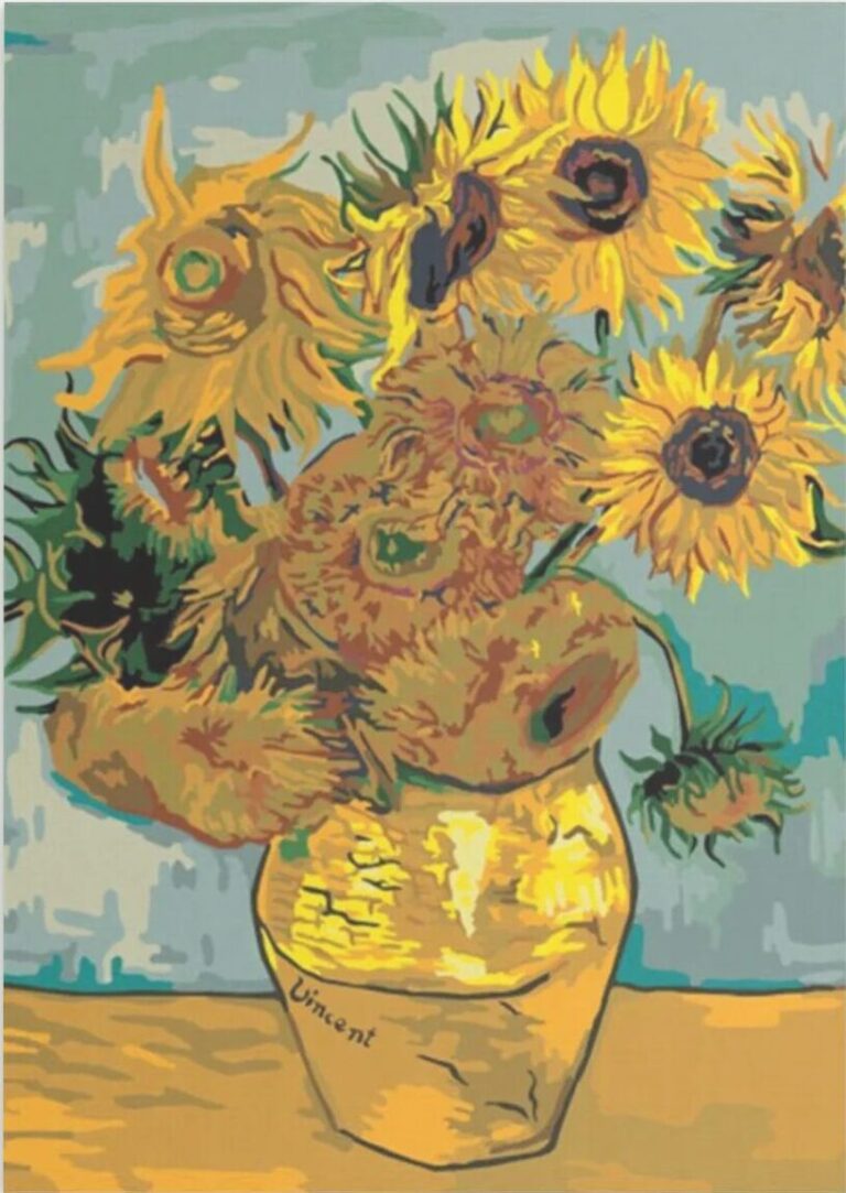 Diamond Painting Zonnebloemen Van Gogh voorbeeldafbeelding van het volledige ontwerp