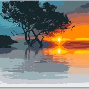 Diamond Painting Zonsondergang bij het meer voorbeeldafbeelding van het volledige ontwerp